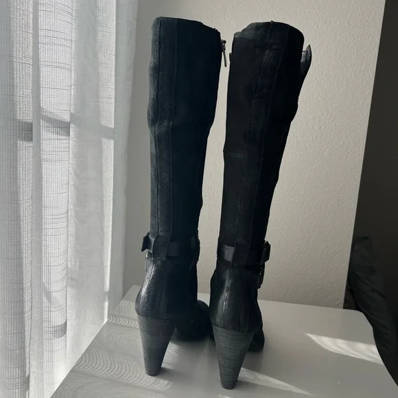 ECCO Womens 39 8 8.5 Tall Black Nubuck Leather Harness Riding Boots - Picture 4 of 5